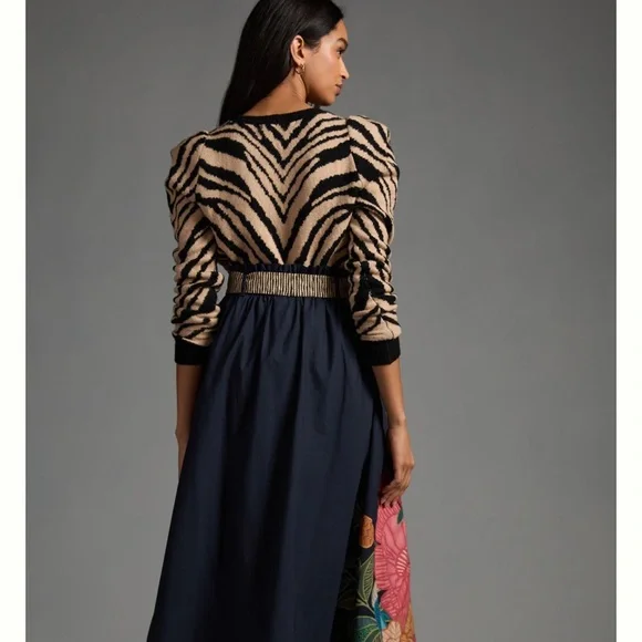 Anthropologie Farm Rio Tropical Maxi Skirt Floral Tie Bow Elastic  Blue Motif - Picture 4 of 8